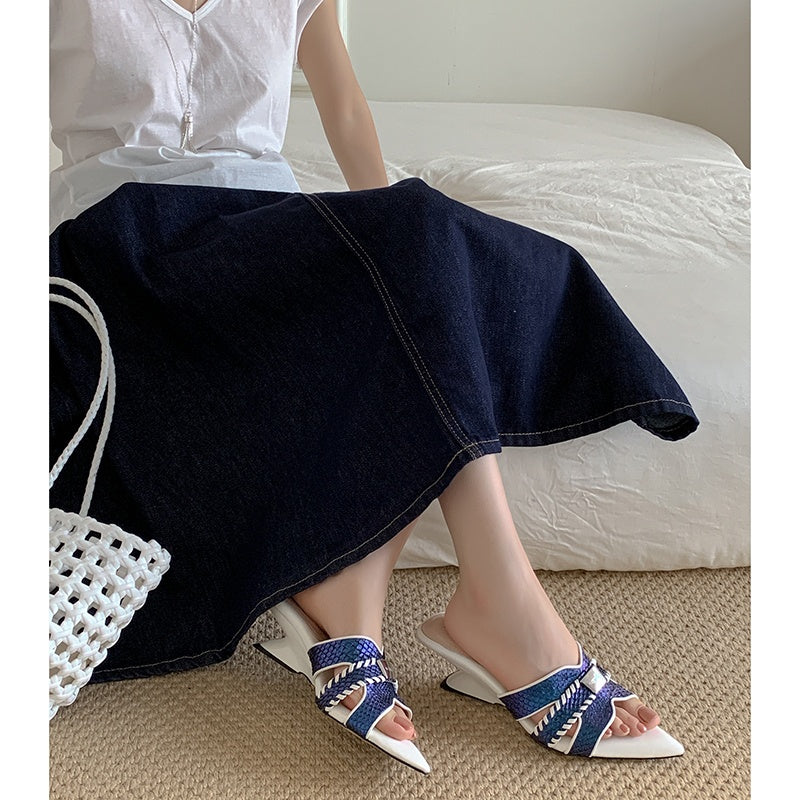 Karin Luna Fish Skin Series~Minimalist Pointed Toe Hot-Selling Unique Heel Slippers