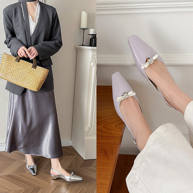 Karin Luna In Stock In Stock Sweet Bowknot Small Square Toe Chunky Heel Closed-toe Elegant Retro Sandals