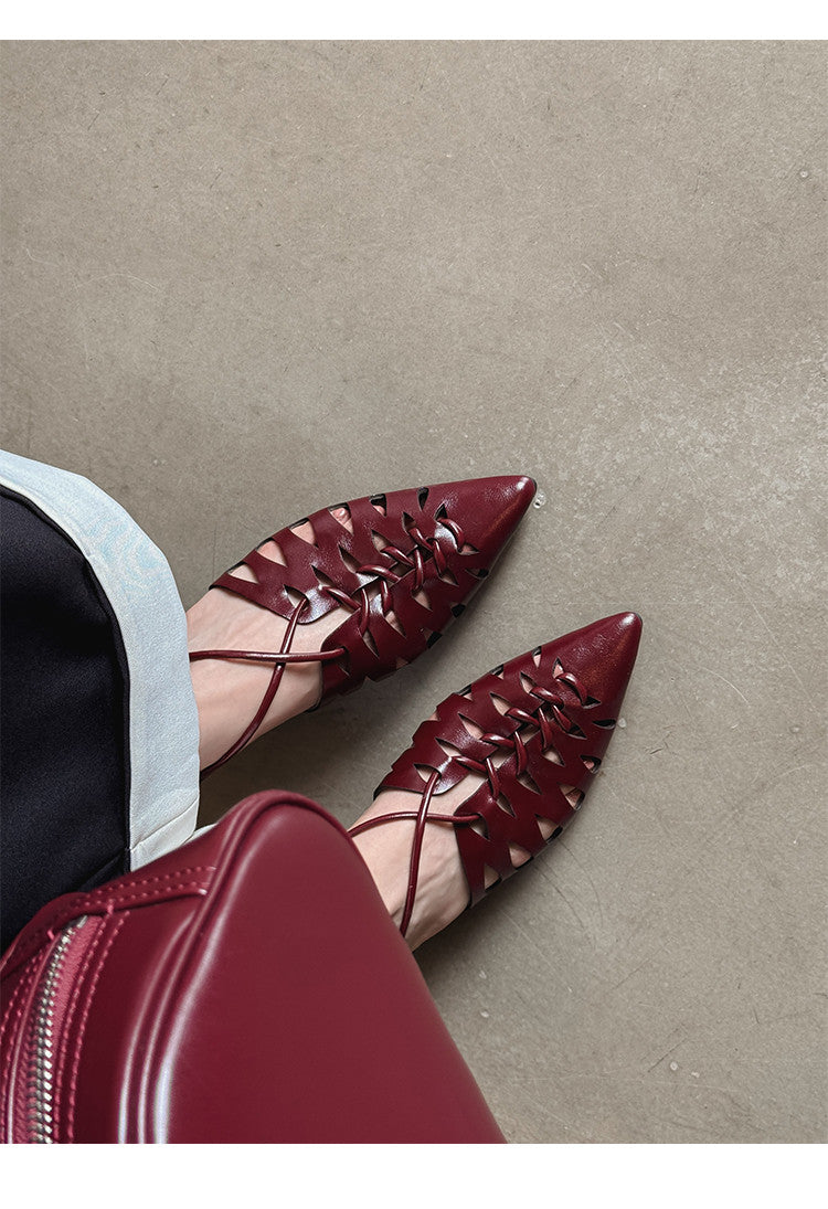 Karin Luna Braided Style ~Cross-woven Pointed Toe Closed-toe Sandals