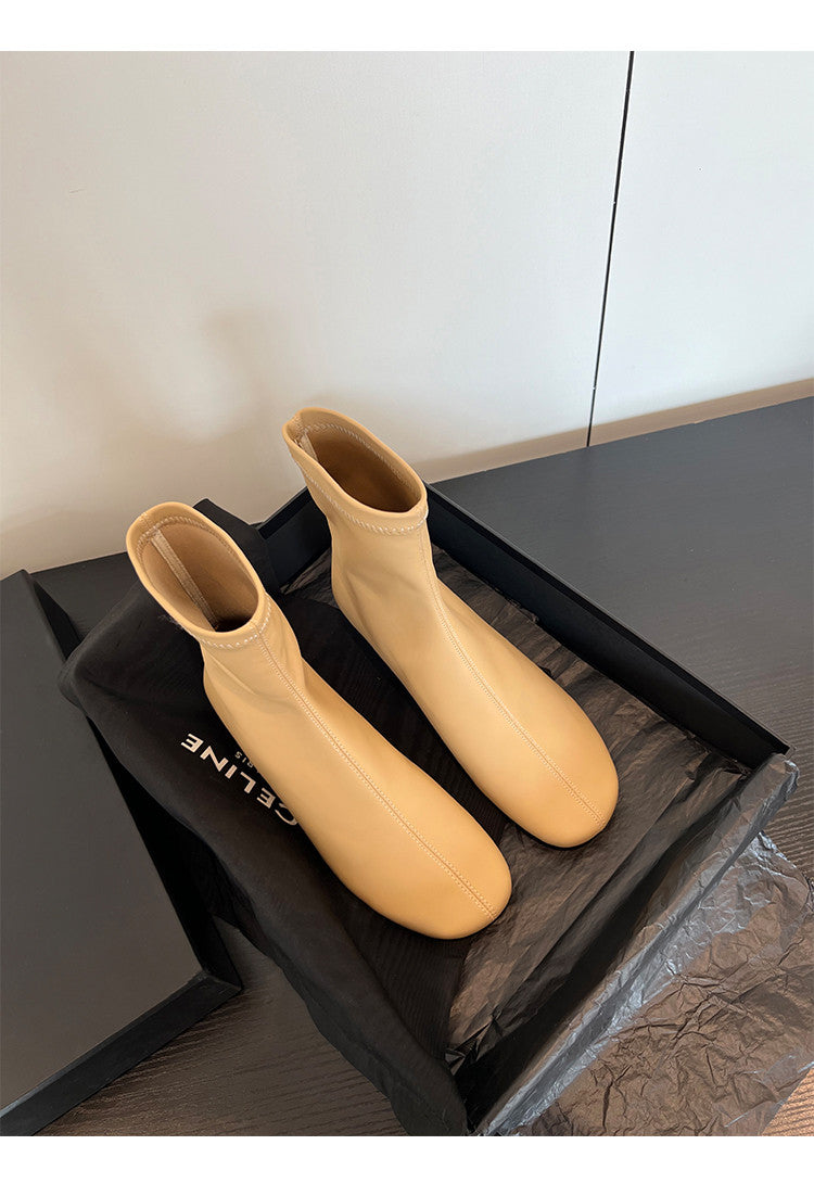 Karin Luna In Stock Spot Goods Round Toe Basic Stretch Slim Short Boots