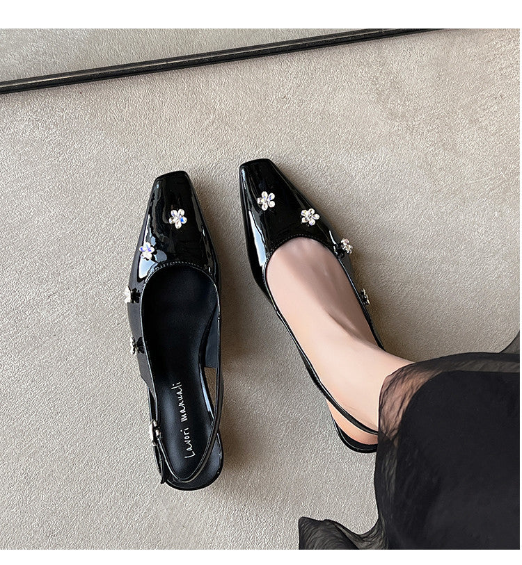 Karin Luna In Stock  Spot Goods  Rhinestone Small Square Toe Closed-Toe Sandals