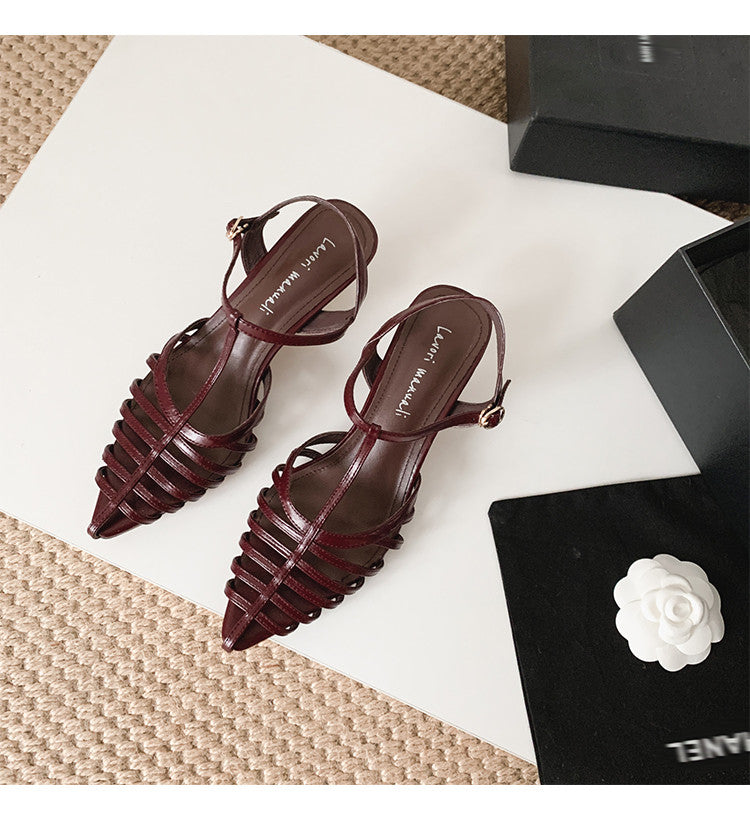 Karin Luna French Hollow Toe Metal Heel Elegant Sandals