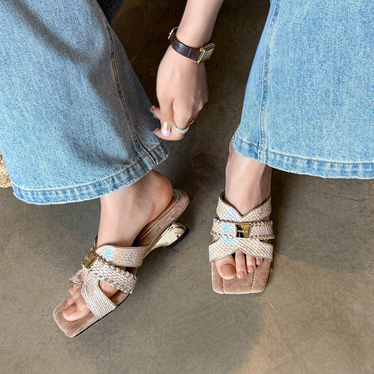 Karin Luna Fish Skin Series~ Hot-selling Square-Toe Slippers with Built-in Traffic