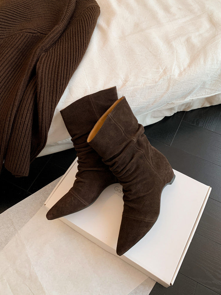 Karin Luna Data Hot-Selling Pointed Toe Slouchy Matte Western Short Boots