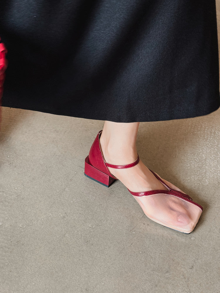 Karin Luna In Stock In Stock  Internet Celebrity Style Square Toe Mesh Chunky Heel Sandals