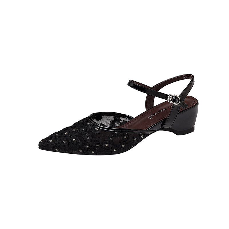 Karin Luna In Stock Spot Goods Embroidered Daisy Sheepskin Mesh Elegant Closed-Toe Slippers