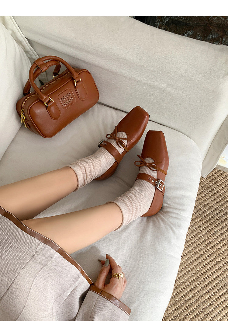 Karin Luna In Stock Spot Goods  Square Toe Internal Height Increase Detachable Bowknot