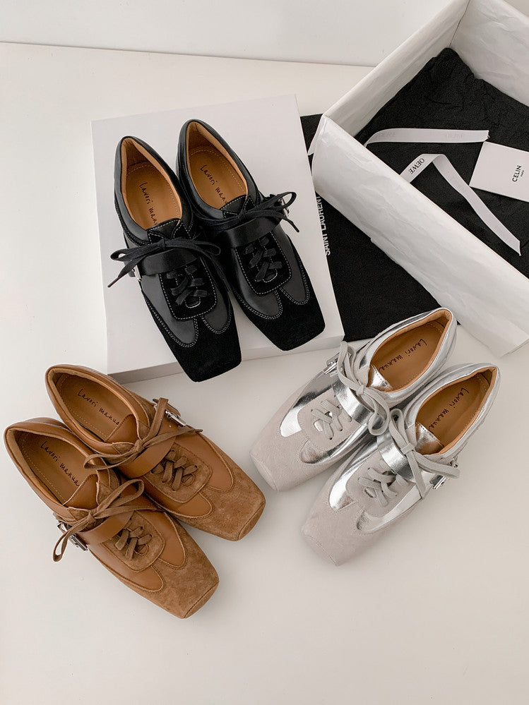 Karin Luna In Stock Spot Goods  Designed retro square-toe ballet shoes with laces
