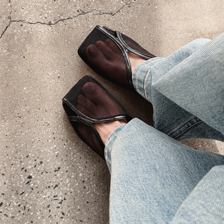 Karin Luna In Stock In Stock  Internet Celebrity Style Square Toe Mesh Chunky Heel Sandals