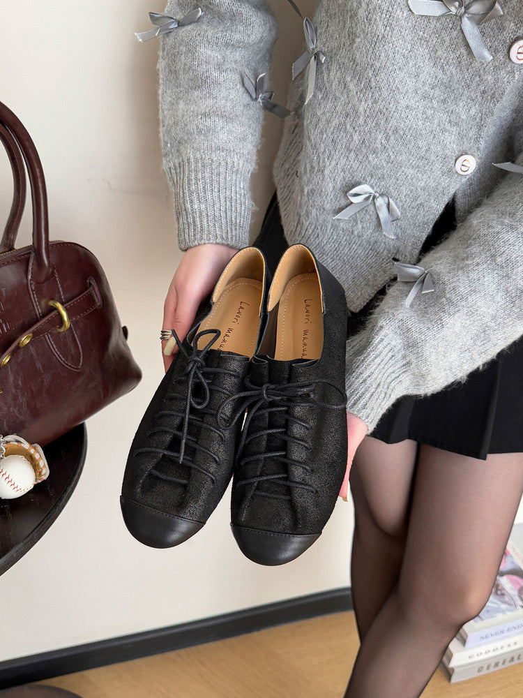 Karin Luna In Stock In Stock   Xiaohongshu Hot-Selling Lace-Up Round-Toe Deep Mouth Single Shoes