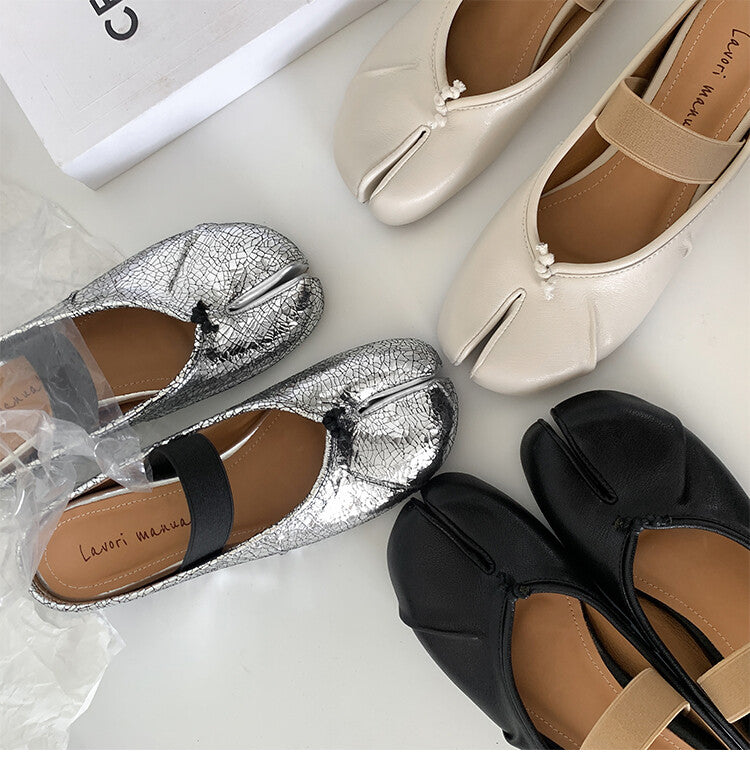Karin Luna Classic Split-Toe Shoes  Explosive Pattern One-Strap Mary Jane Height-Increasing Full Leather Closed-Toe Slippers