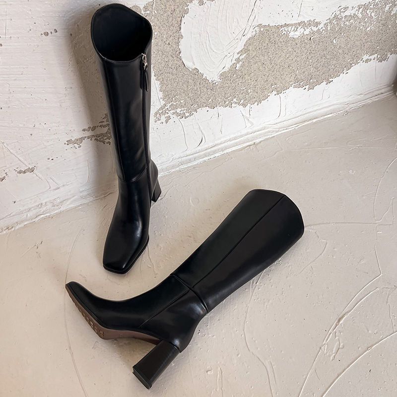 Karin Luna In Stock Spot Goods  Chunky Heel Side Zipper Riding Boots