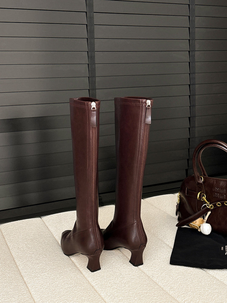 Karin Luna In Stock In Stock  Square Toe Chunky Heel Korean Style Elegant Long Boots