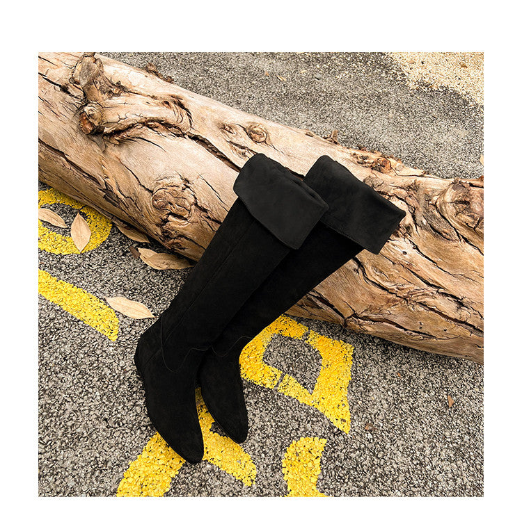 Karin Luna In Stock Spot Goods Vintage Cowhide Leather Two-Way Wear Pointed Toe Height-Increasing Long Boots
