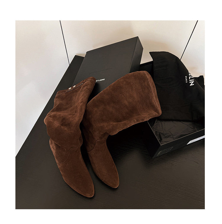 Karin Luna In Stock Spot Goods  Bestselling Suede Leather Sold Out Fast: Pile of Matte Inner Height-Increasing Western Boots
