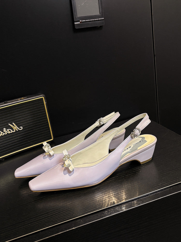 Karin Luna In Stock In Stock Sweet Bowknot Small Square Toe Chunky Heel Closed-toe Elegant Retro Sandals