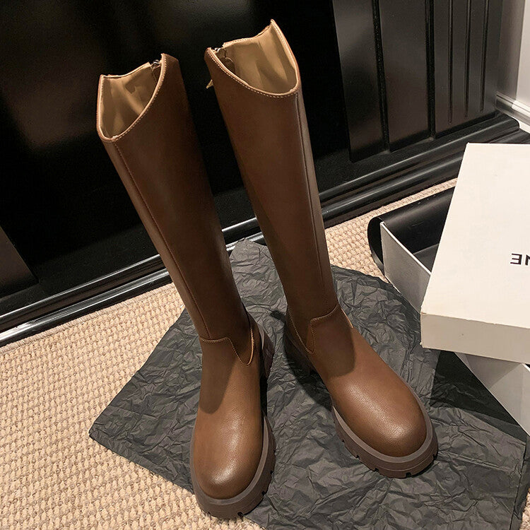 Karin Luna Hot-Selling In Stock   Basic Casual Hot-Selling Round-Toe Long Boots Full Cowhide Leather Long Boots Flat Bottom Hot Sale
