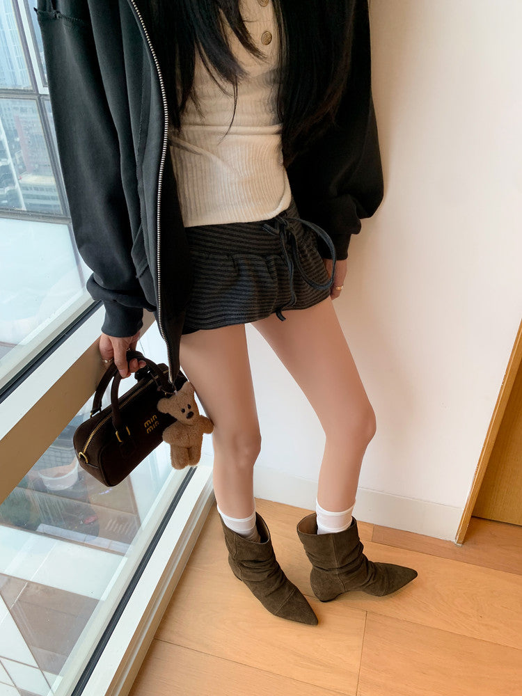 Karin Luna Data Hot-Selling Pointed Toe Slouchy Matte Western Short Boots