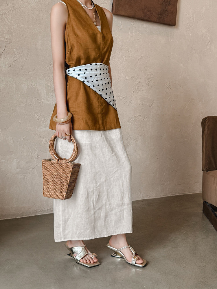 Karin Luna Braided Style ~Cross Strap Square Toe Irregular Heel Slippers