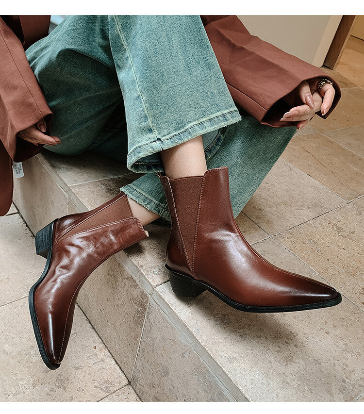 Karin Luna In Stock In stock   Classic first-layer cowhide Chelsea elastic ankle boots