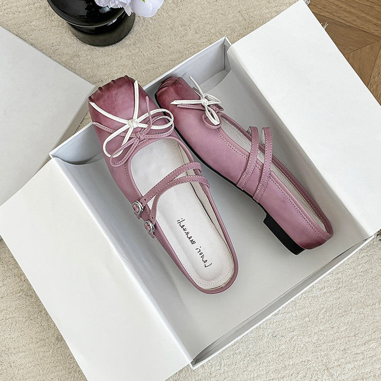 Karin Luna In Stock In Stock   Summer New Sweet Bowknot Color Block Square Toe Height-Increasing Slippers