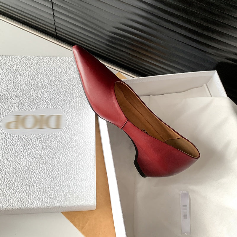 Karin Luna Full Layer Inside and Out~Basic Versatile Retro French Pointed Toe Irregular Heel Single Shoes