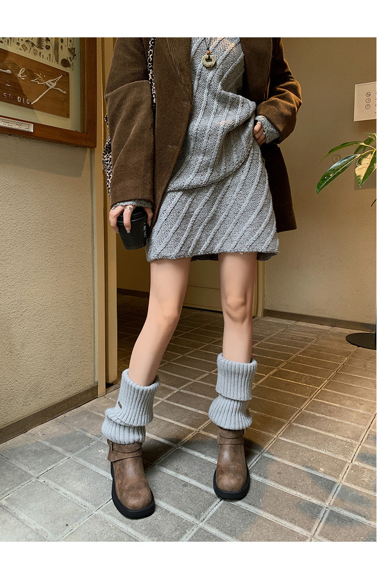 Karin Luna In Stock Spot Goods Versatile Basic Round Toe Belt Buckle Thick Sole Tube Boots
