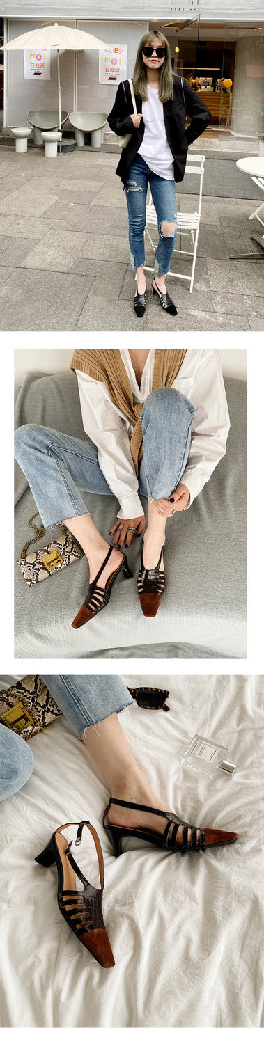 Karin Luna In Stock Spot Goods   French Retro Small Square Toe Closed-Toe Elegant Closed-Toe Sandals