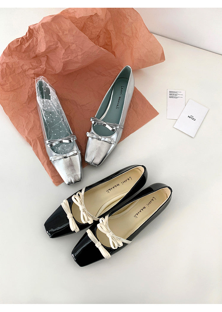 Karin Luna In Stock Spot Goods  Hot-Selling Element Bowknot Square-Toe Color-Block Height-Increasing Flats