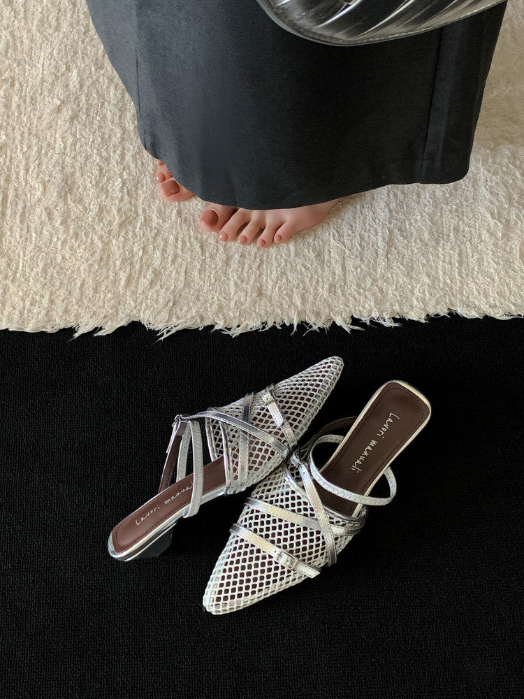 Karin Luna In Stock  Spot Goods  Mesh Series Elegant Closed-Toe Belt Buckle Slippers