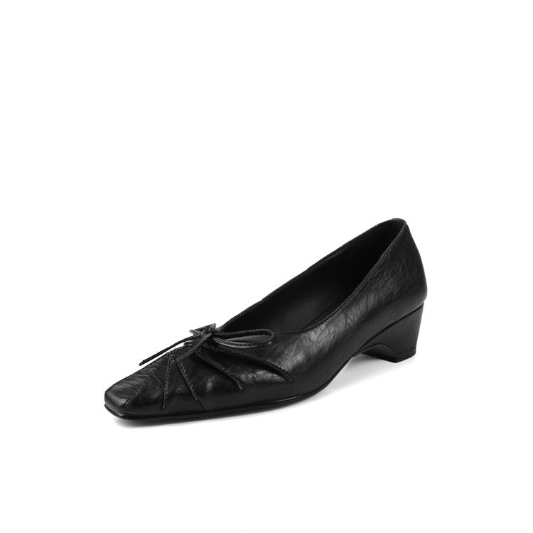 Karin Luna French Style Wrinkled Square Toe Height-Increasing Flats