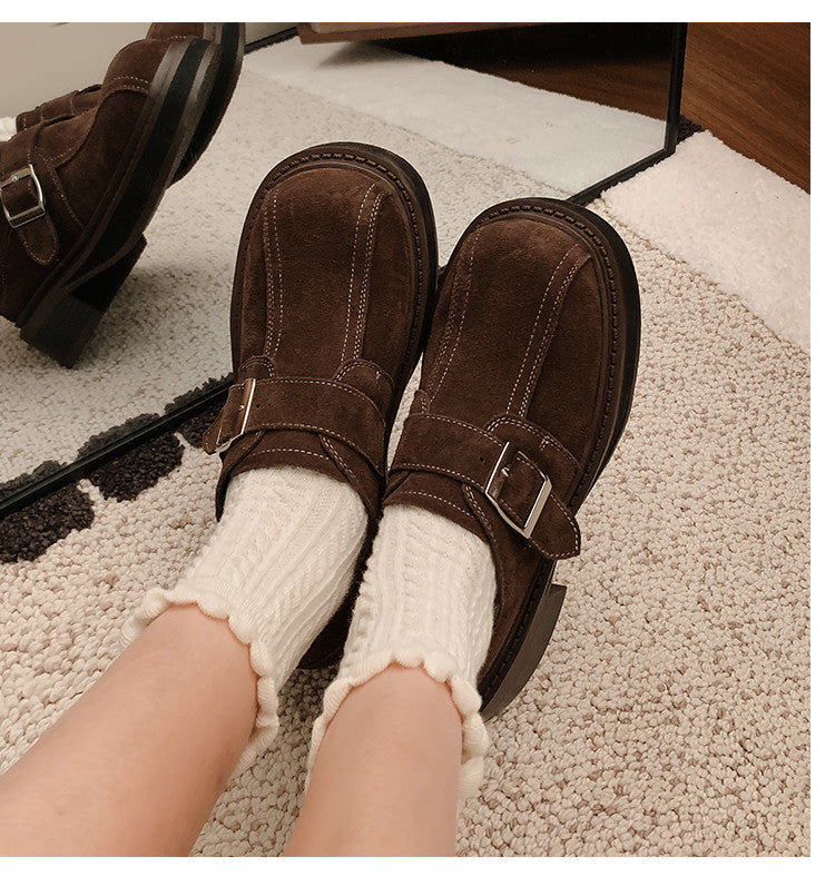 Karin Luna In Stock Spot Goods Metal Round Toe Cow Leather Thick Sole Flats