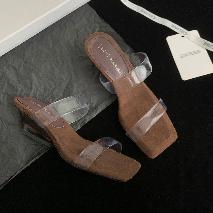 Karin Luna Hot-Selling Amber Element~Spot Goods Spot Goods Transparent tpu   Minimalist Square-Toed One-Strap Slippers
