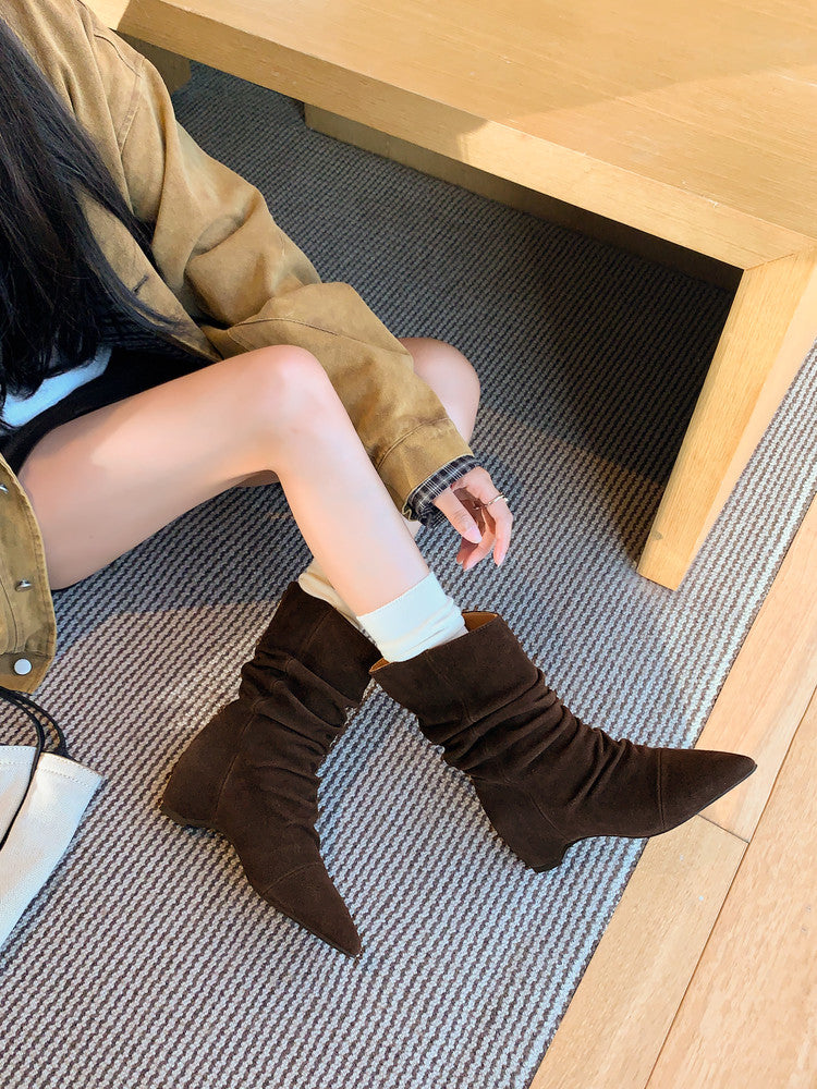 Karin Luna Data Hot Item Pointed Toe Slouchy Matte Western Ankle Boots
