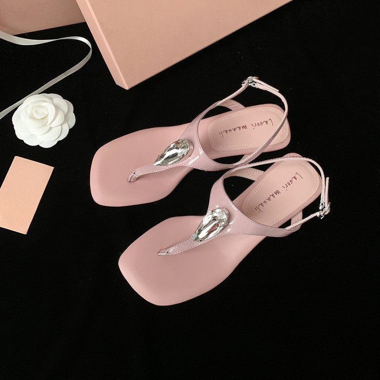 Karin Luna Bestseller Element Square Toe Irregular Heel Super Stable Toe Clip Sandals