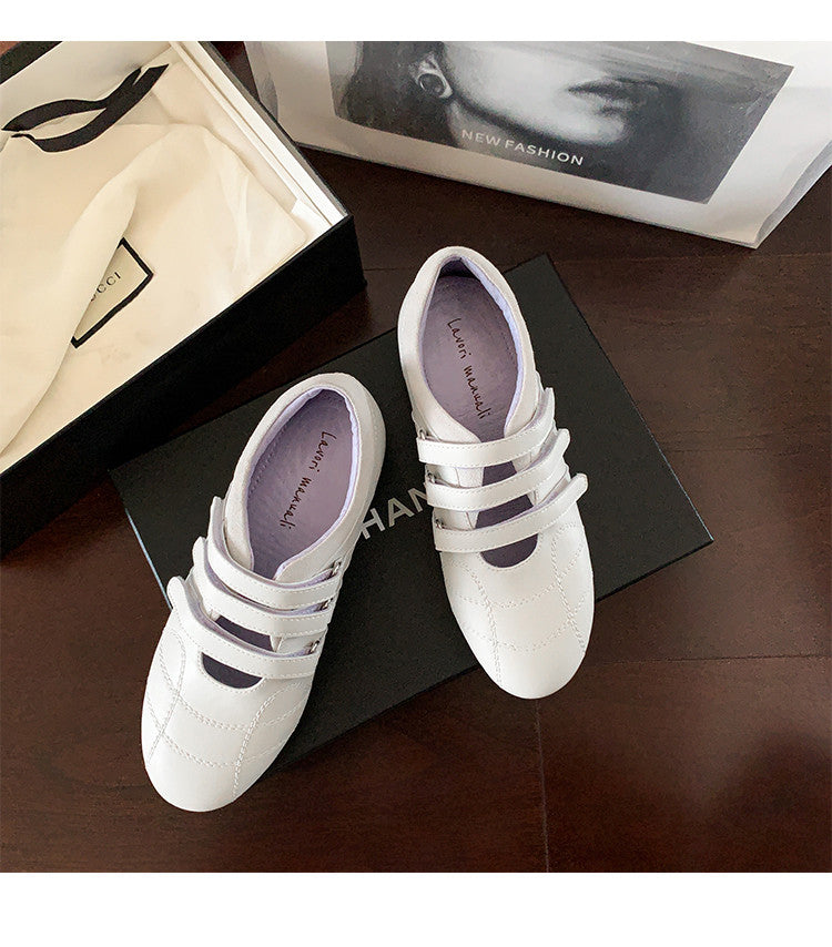 Karin Luna Casual Shoes Series~  In Stock In Stock Magic Tape Round Toe Internal Height Increase Single Strap Flats