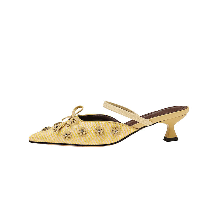 Karin Luna In Stock Spot Goods  Elegant Floral Pointed Toe Rhinestone Slippers