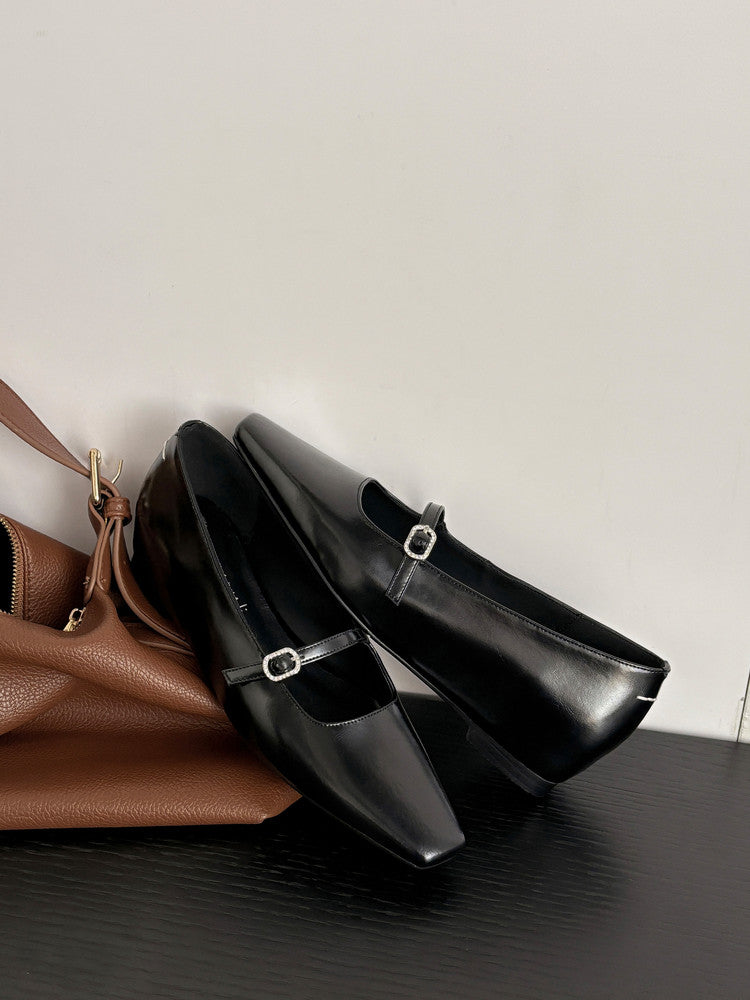Karin Luna In Stock Spot Goods  Elegant Square-Toe One-Strap Height-Increasing Flats