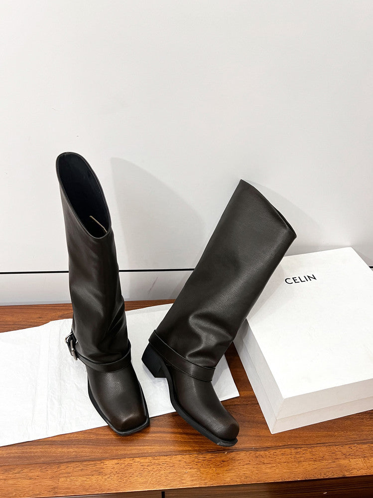 Karin Luna Elegant Style Square Toe Belt Buckle Pants Boot Short Boots