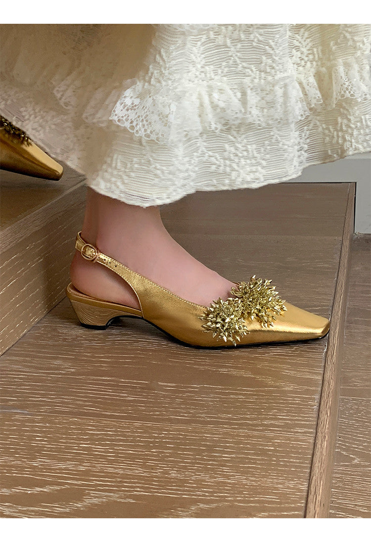 Karin Luna Brilliant Fireworks~Elegant Square-Toed Closed-Toe Chunky Heel Sandals