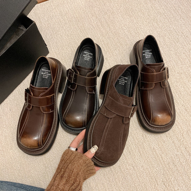 Karin Luna In Stock Spot Goods Metal Round Toe Cow Leather Thick Sole Flats
