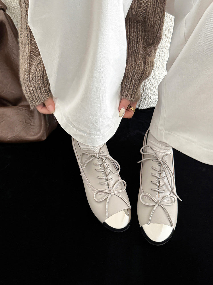 Karin Luna In Stock Spot Goods  Casual Lace-Up Metal Toe Bow Deep Mouth Single Shoes
