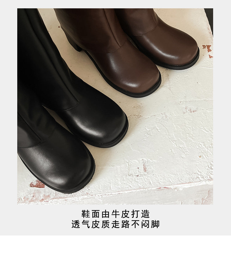 Karin Luna In Stock Spot Goods Belt Buckle Color-Washed Casual Thick-Soled Bootcut Pants Boots