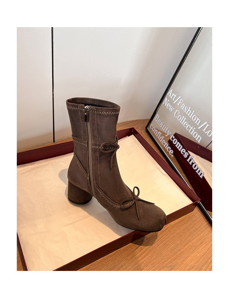 Karin Luna In Stock Spot Goods Hot-Selling Sweet Standard Bow Round-Toe Slim Short Boots
