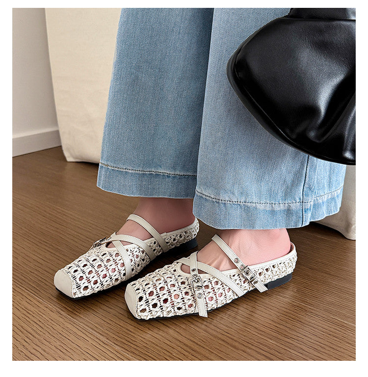 Karin Luna In Stock Spot Goods  Hot-Selling Square-Toe Woven Pig Nose Closed-Toe Slippers