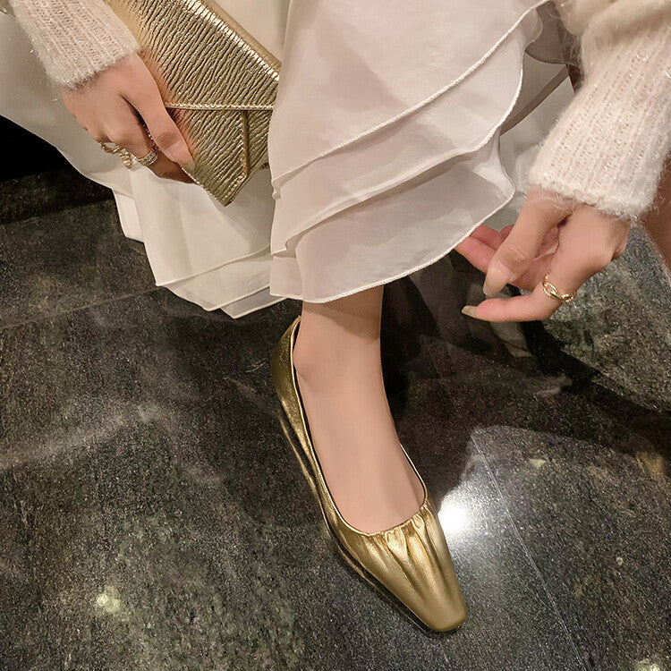 Karin Luna fell in love at first sight~ Spot Goods  Spot Goods Vintage Wrinkled Hollow Soft Sheepskin Elegant Versatile Single Shoes