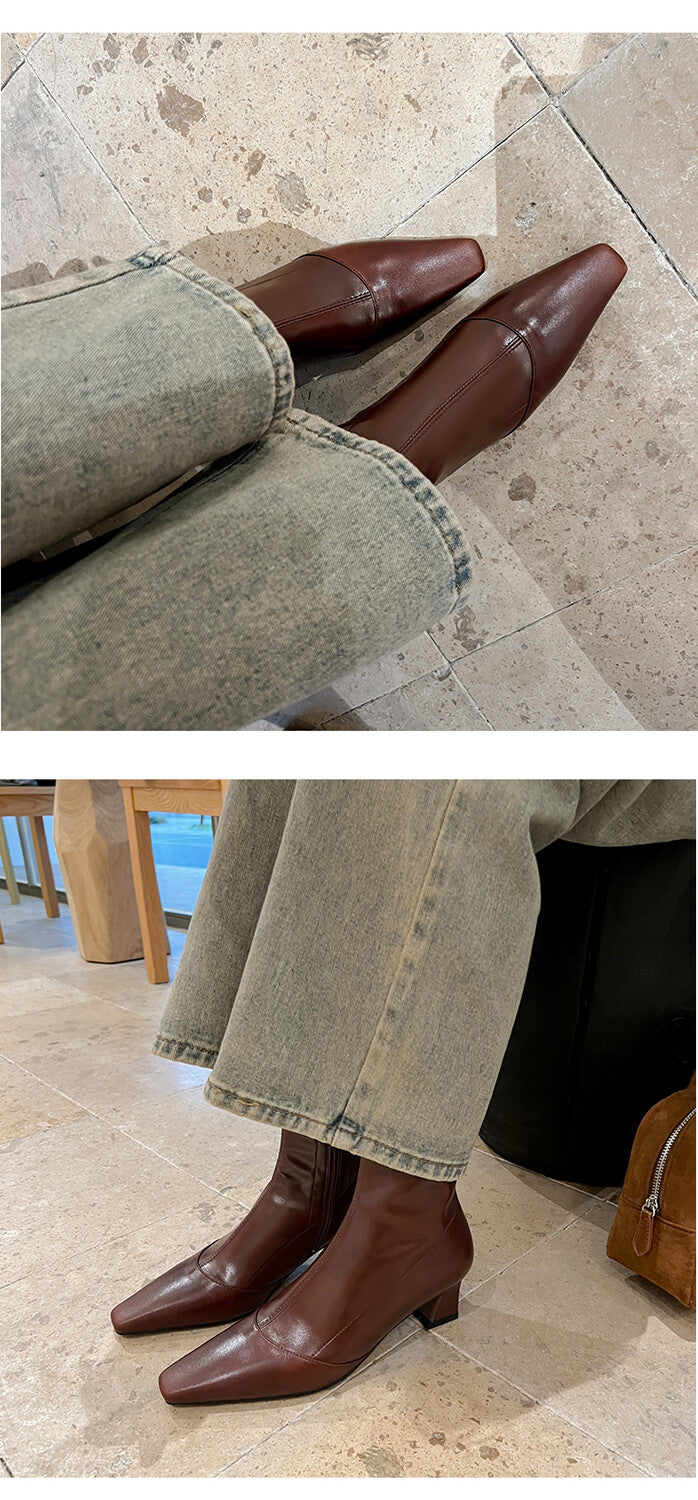 Karin Luna Elegant Small Square Toe Chunky Heel Slim Boots