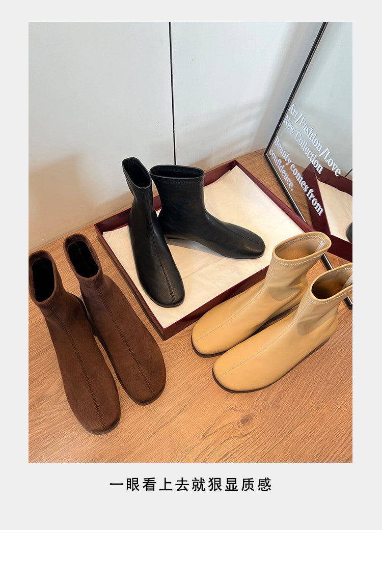 Karin Luna In Stock Spot Goods Round Toe Basic Stretch Slim Short Boots