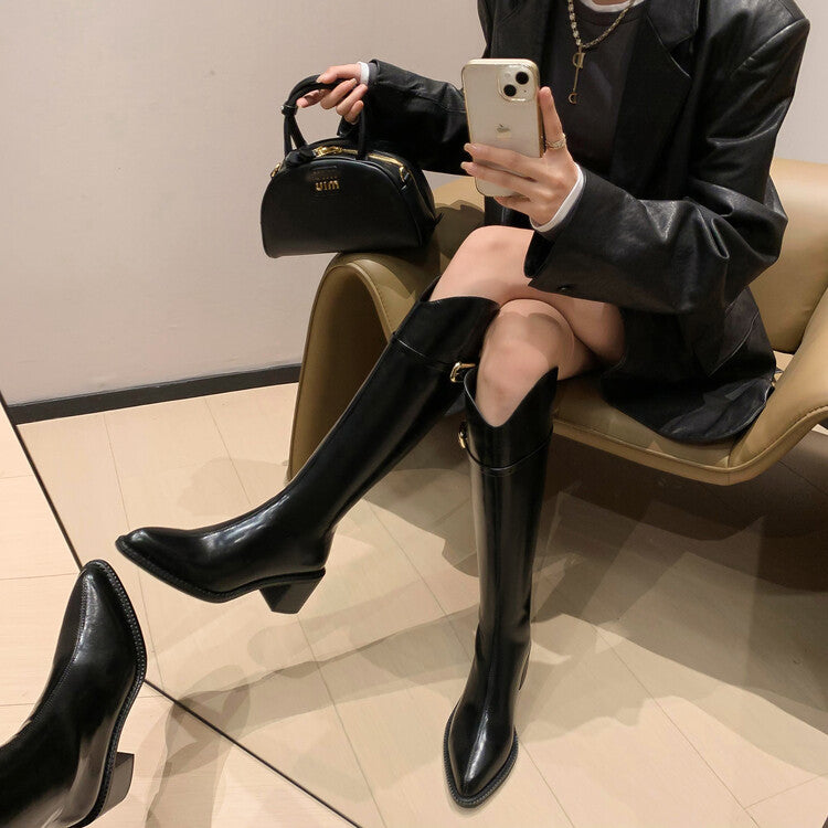 Karin Luna Bestseller  Popular Understood everything  Basic Elegant Outfit Pointed Toe Chunky Heel Full Cowhide I Am A Knight Boots