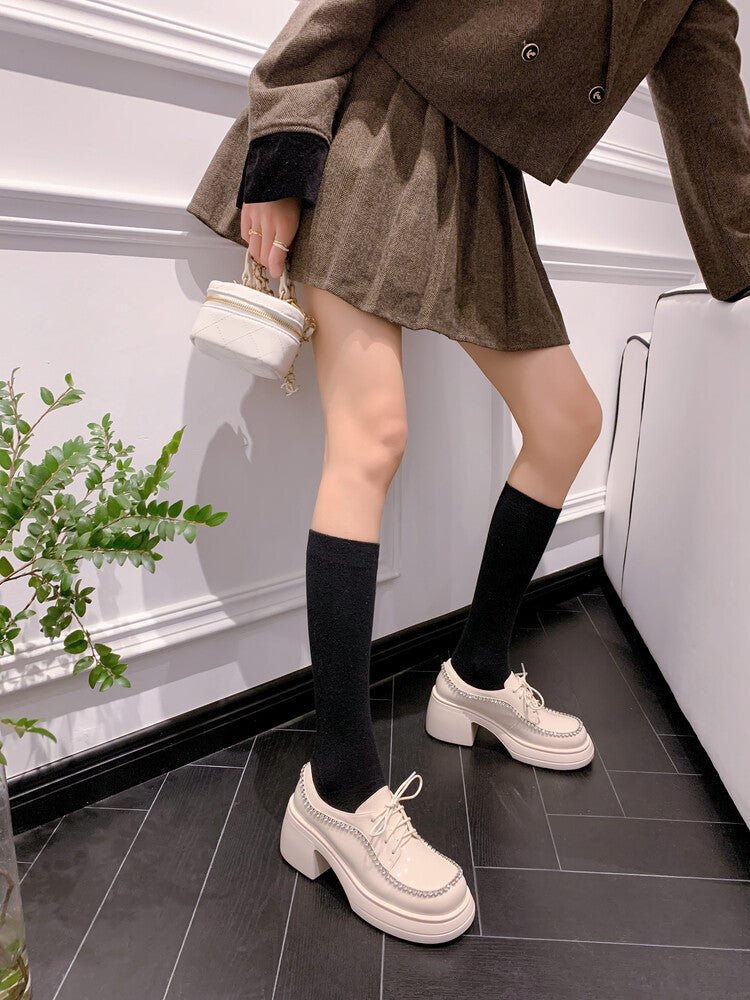 Karin Luna In Stock In Stock  Rhinestone Shoe Edge Trim Lace-up Thick Sole Loafers Best-selling in stock